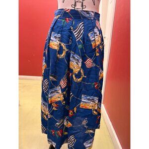 VTG 90s Alfred Dunner Blue with Natuical/Yacht Motif Midi Skirt MD